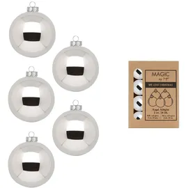 inges magic & goodz 24 Stück in Kartonbox Christbaumkugeln Weihnachtsbaumkugeln silber glanz