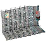 GO-DE Textil Bequeme und attraktive Polsterauflagen für Hochlehner-Gartenstühle (6er-Set, Ornamentstreifen blau, Hochlehner)