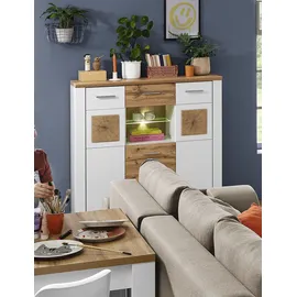 Quartier Highboard 122 x 122 x 39 cm Weiß / Eiche