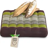 livasia Sitzkissen klein - 35x35x6cm - Bodenkissen Indoor/Outdoor, Meditationskissen Yogakissen, Stuhlauflage Palettenmöbel, Steppkissen Auflage Stuhl Bank handgefertigt (Braun/Grün)
