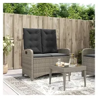 VidaXL Gartenbank Verstellbar mit Kissen Grau Poly Rattan