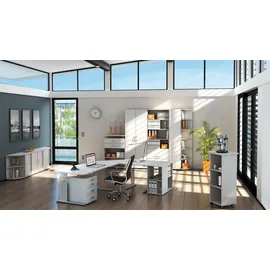 Geramöbel Flex höhenverstellbarer Schreibtisch lichtgrau L-Form, C-Fuß-Gestell silber 216,6 x 113,0 cm