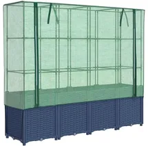vidaXL Hochbeet mit Gewächshaus-Aufsatz Rattan-Optik Blaugrau 160 x 153 x 40 cm