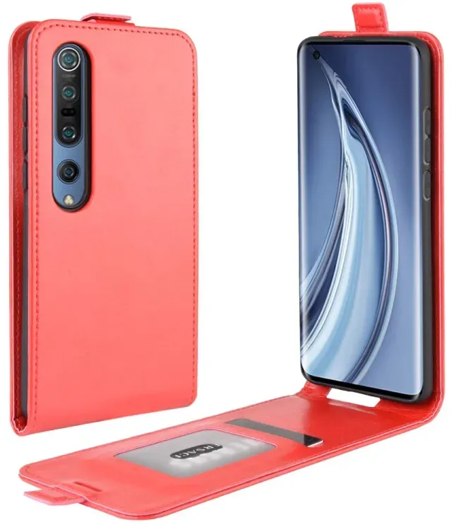 Flip Case Handyhülle für Xiaomi Mi 10 Vertikal Schutzhülle Tasche Cover Rot Bumper Smartphone Kartensteckplatz-Kreditkarte-Geldscheine EC-Karte Bank-Karte