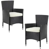 CASARIA Polyrattan Gartenstuhl 2er-Set Schwarz/Creme stapelbar