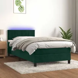 vidaXL Boxspringbett mit Matratze & LED Dunkelgrün 90x190 cm Samt