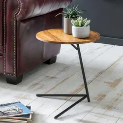 FineBuy Design Beistelltisch Ø 40 cm Couchtisch Sheesham Massivholz Metall
