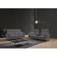 2-Sitzer PLACES OF STYLE "Sisto, inklusive 2x Relaxfunktion motorisch mit Herz-Waage-Beschlag", grau, B:202cm H:108cm T:94cm, 100% Polyester, Sofas, Zwischenelement mit Tisch, Steckdose & USB-Ladestation