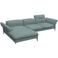 Ecksofa FLEXLUX "Salino, Funktionssofa mit Recamiere, Relaxsofa, Ecksofa" Sofas Gr. B/H/T: 307 cm x 88 cm x 182 cm, Boucle, Chaiselongue links, blau (sky blue) Ecksofas Sofa mit Arm- und Kopfteil-Verstellungen, Kaltschaum & Stahl-Wellen