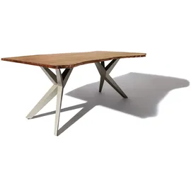 Massivmoebel24 Baumtisch Akazie 220 x 100 x 76 cm natur lackiert silber matt