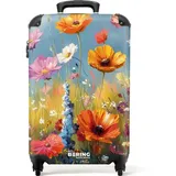 NoBoringSuitcases.com© Hartschalen-Trolley Gemalte Blumen 55x35x20cm, 4 Rollen, Kinder Koffer Klein, Trolley Handgepäck, Reisekoffer bunt 35 cm x 55 cm x 20 cm