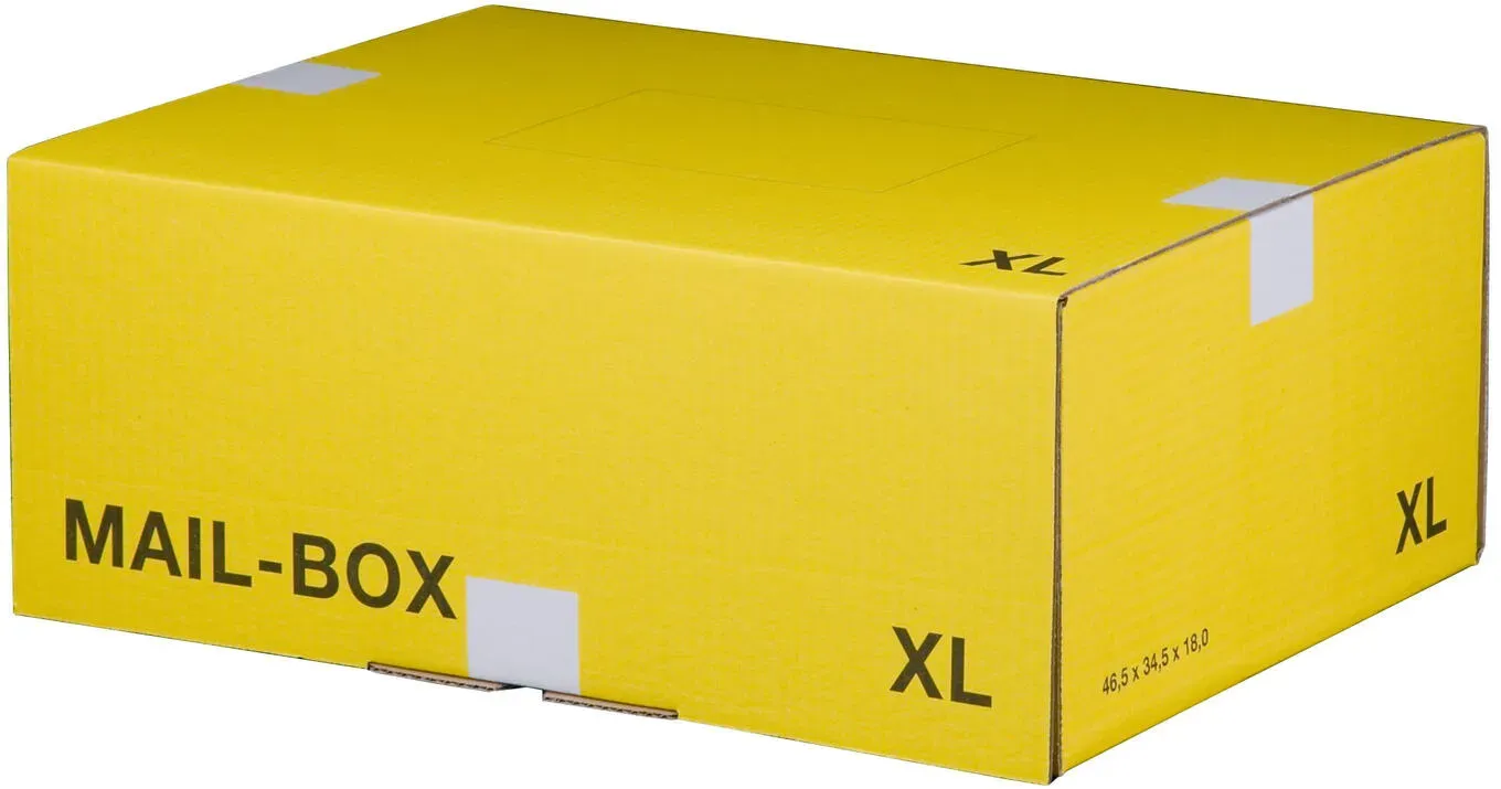 Versandkarton 460x333x174mm MAILBOX XL mit Steckverschluss wiederverschließbar gelb