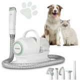 h.koenig Staubsauger, Haarschneidemaschine für Haustiere, für Hunde und Katzen, Staubsauger, Mähen und Bürste, 9 Zubehörteile, abnehmbarer 1-Liter-Behälter, 3 Sauggeschwindigkeiten, Weiß.