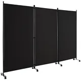 Costway Paravent 3 tlg. auf Rollen, Klappbar, Metallrahmen, 262x180 cm schwarz