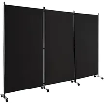 Costway Paravent 3 tlg. auf Rollen, Klappbar, Metallrahmen, 262x180 cm schwarz