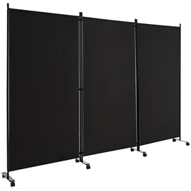 Costway Paravent 3 tlg. auf Rollen, Klappbar, Metallrahmen, 262x180 cm schwarz