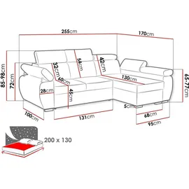 Mirjan24 Eckcouch Cord 2-Sitzer Grau