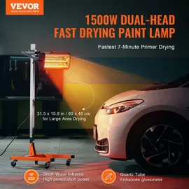 Vevor Infrarot-Härtungslampe, 1500 W, 1–60 Min. Zeiteinstellung, Auto-Härtungslampe mit automatischer Heizung und Halterung, 31,8 m2 große Backfläche, Sprüh-Backkabinenheizungen, Lacktrockner