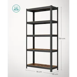 Songmics Lagerregal Stahl 75 x 30 x 150 cm schwarz 5 Fachböden