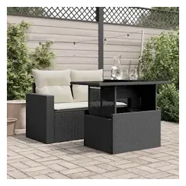 vidaXL Gartentisch mit Glasplatte Schwarz 100x55x73 cm Poly Rattan