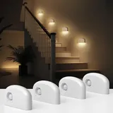 LOHAS-LED Nachtlicht mit Bewegungsmelder, 4 Stück Bewegungslicht innen mit Batterie, 3000K Magnetsaugende Nachtlicht, Auto/EIN/AUS Sensor, Für Flur, Bad, Schlafzimmer, Orientierungslicht