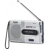 Cyslmuk - Tragbares Radio, klein, silberfarben, UKW/MW-Radio, extra großer Abstimmknopf, Mini-Radio mit eingebautem Lautsprecher, batteriebetrieben