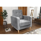 Beautysofa Sessel Bamako (Polstersessel, Cocktailsessel, Wohnzimmer), aus Veloursstoff, Loungesessel mit Holzbeine grau