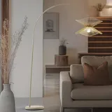 Bogenlampe Valdorin Lindby, creme / amber, für Wohn- / Esszimmer, Papier / Lunolit / Lunopal, Landhaus / Rustikal, Stehlampe - cm - cm - 195 cm
