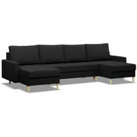 mebligo Ecksofa mit schlaffunktion und bettkasten, Sofa U-Form ELMA, Bonell, Schwarz - Schwarz
