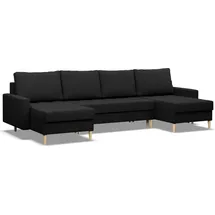 mebligo Ecksofa mit schlaffunktion und bettkasten, Sofa U-Form ELMA, Bonell, Schwarz - Schwarz
