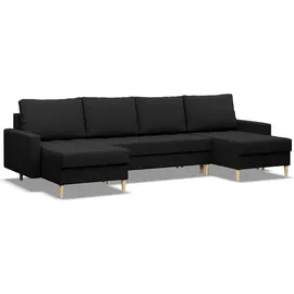 mebligo Ecksofa mit schlaffunktion und bettkasten, Sofa U-Form ELMA, Bonell, Schwarz - Schwarz