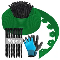 10m x 10cm Flexible Rasenkante aus Kunststoff, Beeteinfassung Beetumrandung Beetbegrenzung Mähkante Pflastersteine Palisade mit Erdanker und Handschuhe - Grün 10m