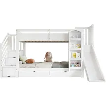 Okwish Etagenbett 90 x 200 cm Kiefer massiv weiß