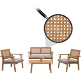 MCW Garten-Garnitur MCW-N46, Lounge-Set Gartenlounge Bank Sessel Tisch, Holz Akazie MVG-zertifiziert ~ Kissen grau