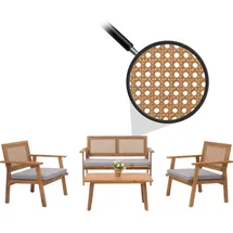 MCW Garten-Garnitur MCW-N46, Lounge-Set Gartenlounge Bank Sessel Tisch, Holz Akazie MVG-zertifiziert ~ Kissen grau