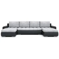 Mebligo - Ecksofa mit Schlaffunktion und Bettkasten Tokio III, Eckcouch aus Kunstleder, Sofa U Form 302x159x89 cm, Couch Wohnzimmer, Ecke Sofa Wohnlandschaft, Schlafsofa Hellgrau/Kunstleder Schwarz