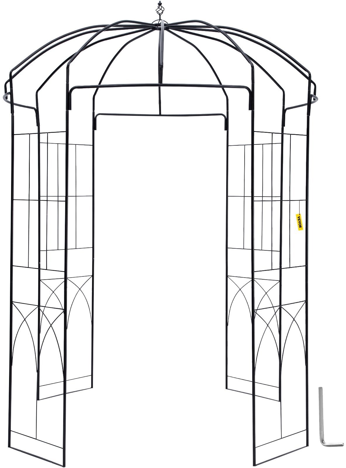 VEVOR Gartenlaube in Vogelkäfigform, 2,4 m hoch, 1,6 m breit, robuste Schmiedeeisenlaube, Hochzeitsbogenspalier zum Klettern an Weinreben im Garten, Hinterhof, Rasen, Terrasse, Schwarz