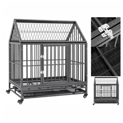 vidaXL Hunde-Transportbox Hundekäfig mit Rollen und Dach Stahl 92x62x106 cm schwarz