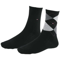 TOMMY HILFIGER Damensocken Doppelpack Uni/Raute schwarz - 39-42