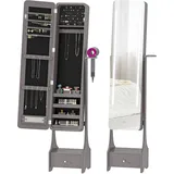 Schmuckspiegel Mit Led-beleuchtung, Schmuckschrank Mit Stufenlos Verstellbarem Spiegel, Schublade Und Beleuchtung Mit Automatischer Abschaltfunktion, Grau