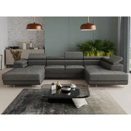 Sofnet Wohnlandschaft Caris U mit Schlaffunktion und einstellbare Kopfstützen, Ecksofa mit zwei Bettkästen, Couch, Sofa, Bettsofa (Graphit (Kronos 22), Ecksofa Links)