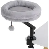 PawHut Katzen-Schreibtischbett, Katzenbett für Schreibtisch mit 360°Drehung, verstellbarer Höhe, Katzenliege mit abnehmbarem, maschinenwaschbarem Bett, für Katzen unter 6 kg, Heimbüro, Grau   Aosom
