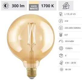 EGLO LED-Lampe G95 4W E27 warmweiß