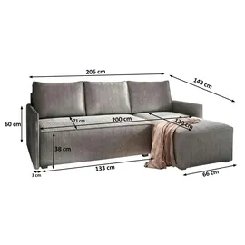 masseno Ecksofa Perusi grün ¦ Maße (cm): B: 206 H: 85