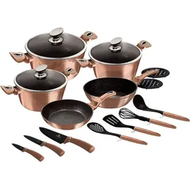 Berlinger Haus Rose Gold Topf-Set 14-tlg. 3 x Kochtopf + 2 x Bratpfanne + 3 x Messer + 4 x Küchenutensilien + 2 x Untersetzer