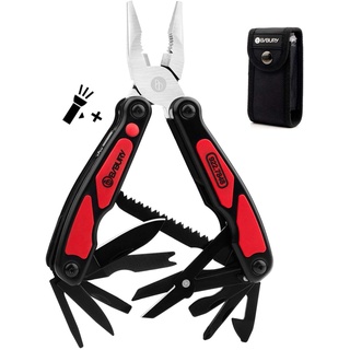 BIBURY Multitools, 14 in 1 Multifunktionale Zange mit Taschenlampe, Dosenöffner, Schere, Taschenwerkzeug Multi Tool mit Nylon Tasche für Reparieren, Camping, Geschenke für Mann, Papa