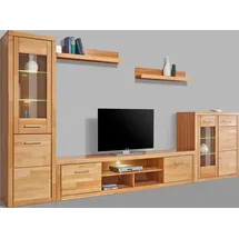 Home Affaire Wohnwand HOME AFFAIRE "Logo,Fronten Massivholz,Korpus Holzwekstoff,Böden versetzbar", beige (kernbuche teilmassiv), Holzwerkstoff Kernbuchefarben (Korpus)/ Massivholz Kernbuche (Front), Holz teilmassiv, Kastenmöbel-Sets, Wohnwand, Türanschlag hohe Vitrine