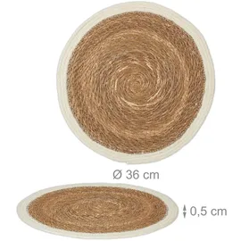 Relaxdays Tischset, 6er Set, geflochtenes Design, Wasserhyazinthe, rundes Platzset, Ø 36 cm, Teller, Deko, Natur/weiß