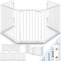 KIDUKU® Kaminschutzgitter mit Tür Metall 300 cm | Absperrgitter Ofenschutzgitter faltbar | Konfigurationsgitter inkl. 5 Elementen (Weiß)