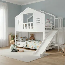 Okwish Etagenbett mit Rutsche 90 x 200 cm Kiefer massiv weiß